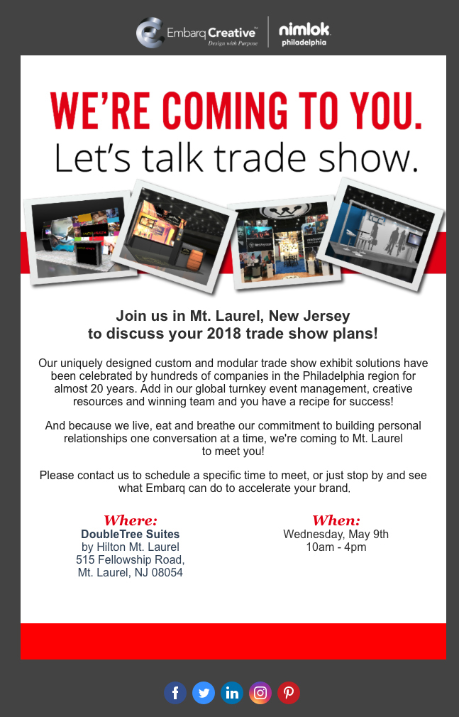 A flier for Embarq Creative's New Jersey roadshow